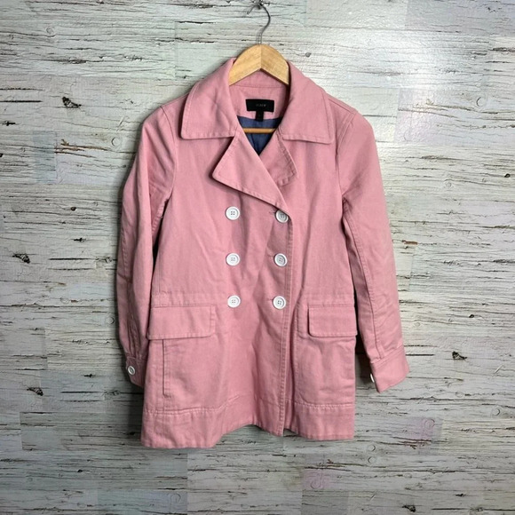 J crew pink trench coat white buttons size  0 jacket - Picture 1 of 11